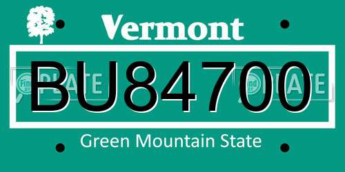 BU84700 Vermont License Plate