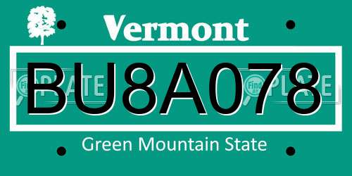 BU8A078 Vermont License Plate