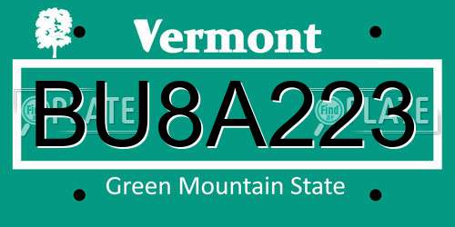 BU8A223 Vermont License Plate