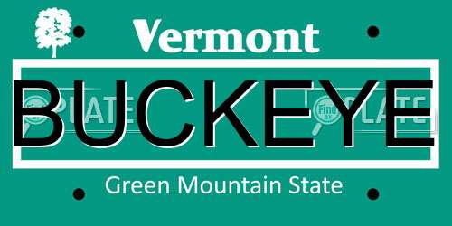 BUCKEYE Vermont License Plate