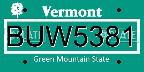 BUW5381 Vermont License Plate