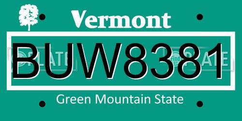 BUW8381 Vermont License Plate