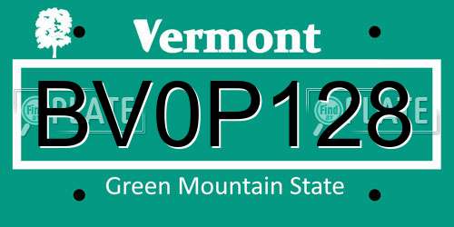 BV0P128 Vermont License Plate