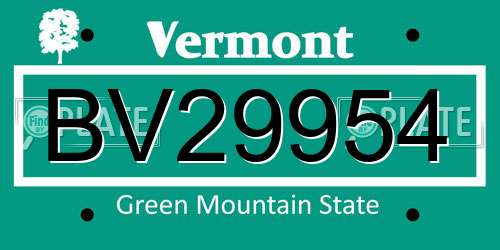 BV29954 Vermont License Plate