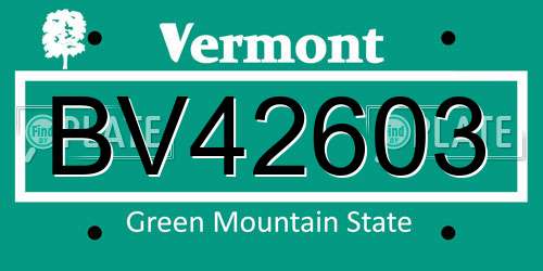 BV42603 Vermont License Plate