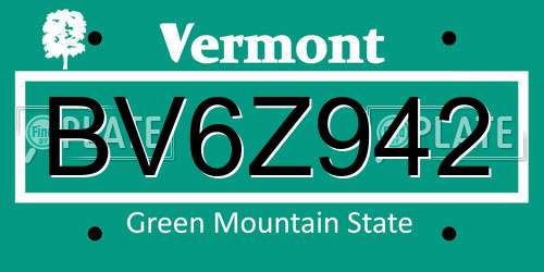 BV6Z942 Vermont License Plate
