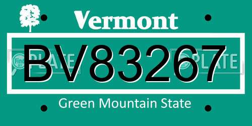 BV83267 Vermont License Plate