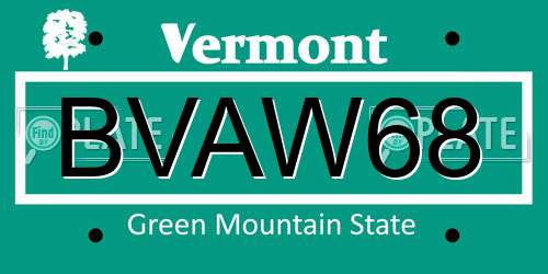 BVAW68 Vermont License Plate