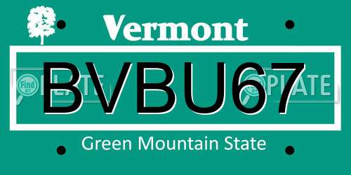 BVBU67 Vermont License Plate