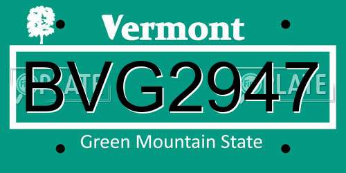 BVG2947 Vermont License Plate