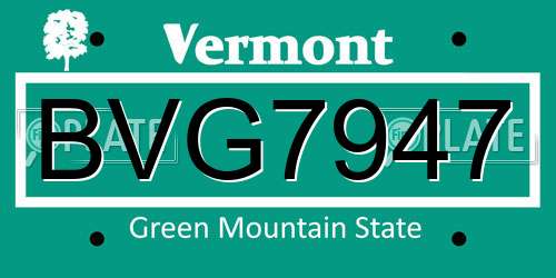 BVG7947 Vermont License Plate