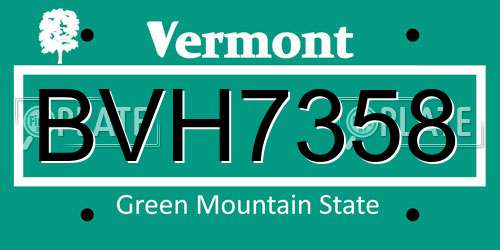 BVH7358 Vermont License Plate