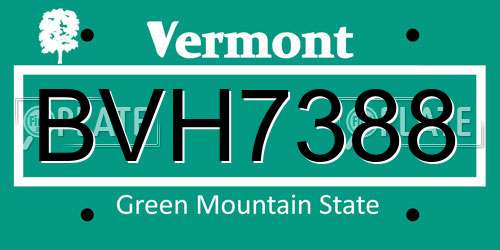 BVH7388 Vermont License Plate