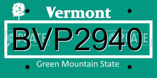 BVP2940 Vermont License Plate
