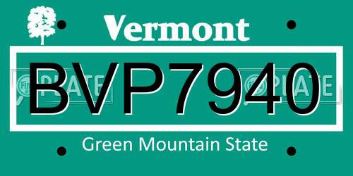 BVP7940 Vermont License Plate