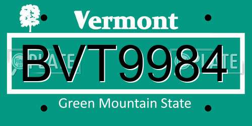 BVT9984 Vermont License Plate