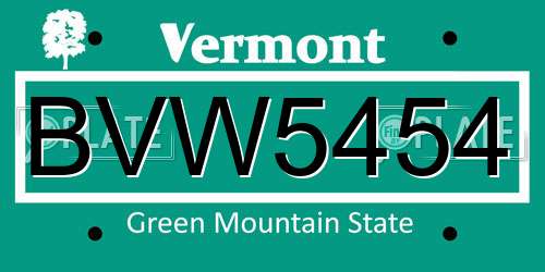 BVW5454 Vermont License Plate