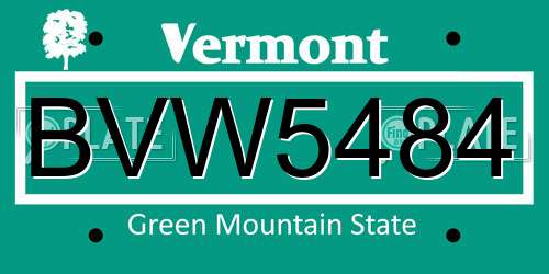 BVW5484 Vermont License Plate