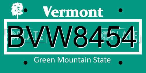 BVW8454 Vermont License Plate