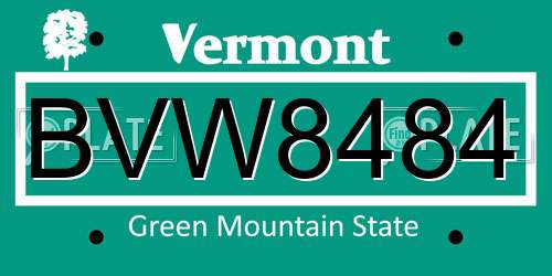 BVW8484 Vermont License Plate