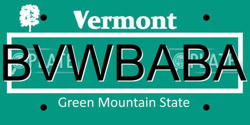 BVWBABA Vermont License Plate