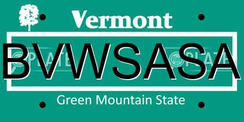 BVWSASA Vermont License Plate