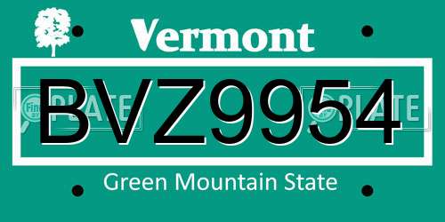 BVZ9954 Vermont License Plate