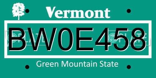 BW0E458 Vermont License Plate