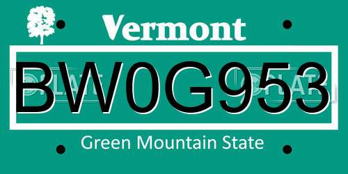 BW0G953 Vermont License Plate