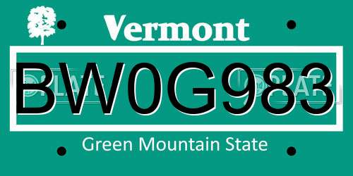 BW0G983 Vermont License Plate