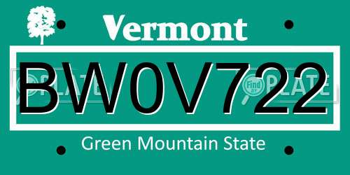 BW0V722 Vermont License Plate
