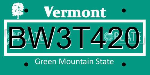 BW3T420 Vermont License Plate