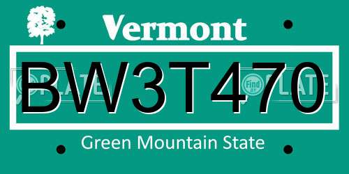 BW3T470 Vermont License Plate
