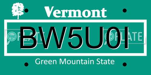 BW5U0I Vermont License Plate