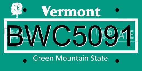 BWC5091 Vermont License Plate