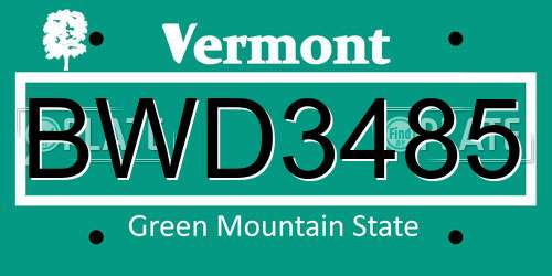 BWD3485 Vermont License Plate