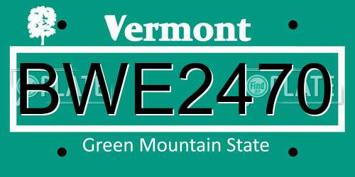 BWE2470 Vermont License Plate