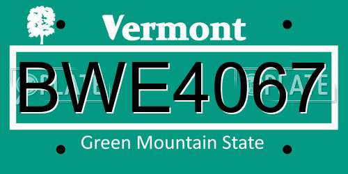 BWE4067 Vermont License Plate