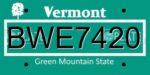 BWE7420 Vermont License Plate