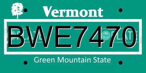BWE7470 Vermont License Plate