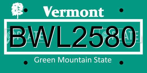 BWL2580 Vermont License Plate