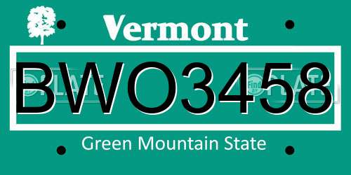 BWO3458 Vermont License Plate