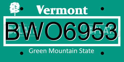 BWO6953 Vermont License Plate