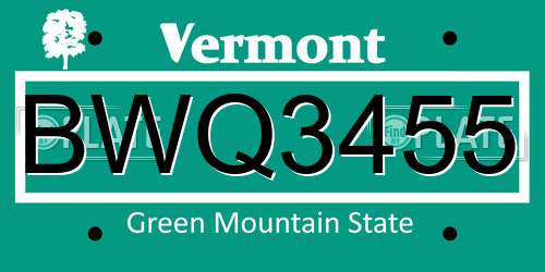 BWQ3455 Vermont License Plate