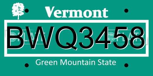BWQ3458 Vermont License Plate