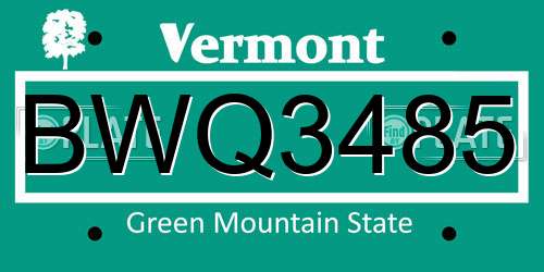 BWQ3485 Vermont License Plate