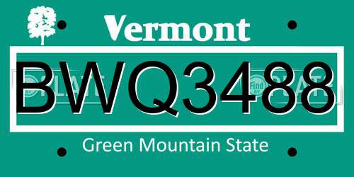 BWQ3488 Vermont License Plate