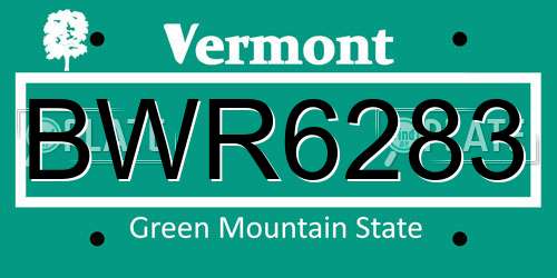 BWR6283 Vermont License Plate