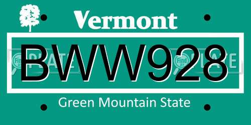 BWW928 Vermont License Plate