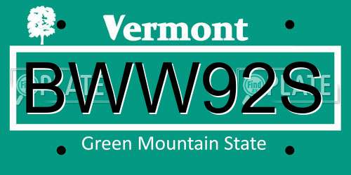BWW92S Vermont License Plate